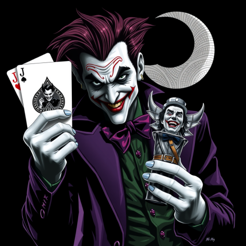 The Joker Holding a Batman Playing Card