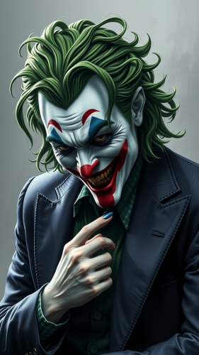 The Joker in Black, White Art with Green Hair
