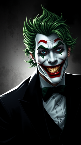 The Joker in Black and White with Green Hair