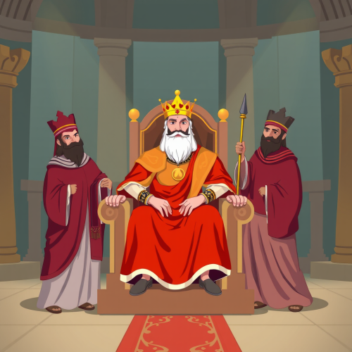 The King and His Four Servants Sitting Proudly.