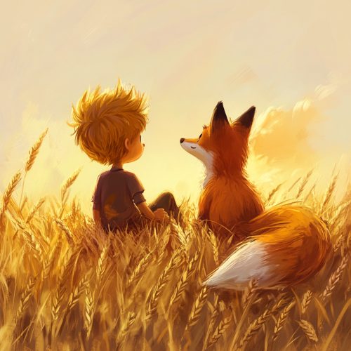 The Little Prince Meets Fox in Golden Field