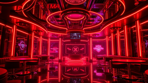 The Luxurious Red-Black Futuristic Strip Club