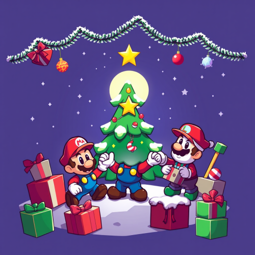The Mario Bros Celebrating Christmas