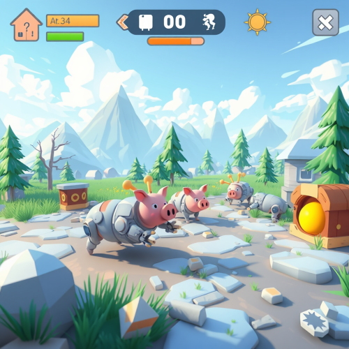 The Mech Pigs Mobile Game UI Landscape