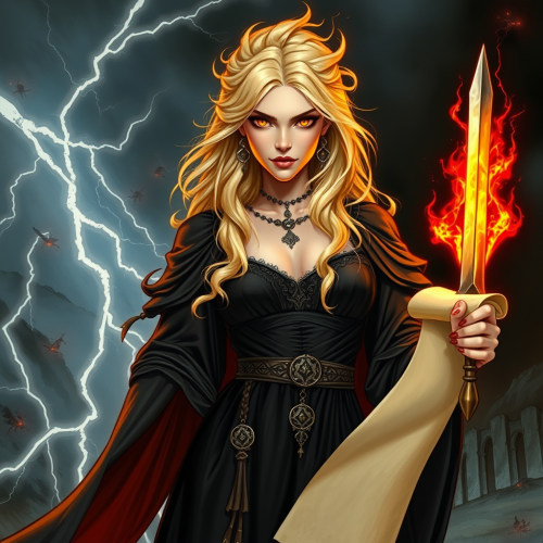 The Menacing Goddess of Fate with Flaming Gaze