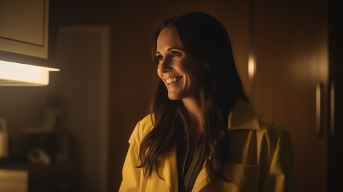 The Mid-40s Woman in Yellow Lab Coat Speaking