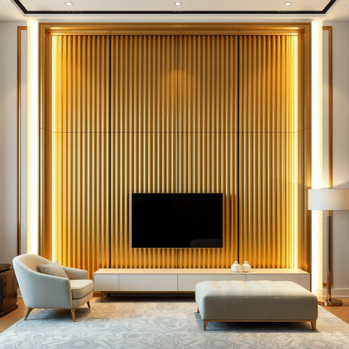 The Modern Living Room with Gold Fluted Wall