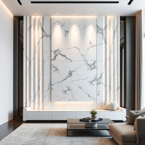 The Modern Marble Living Room with Warm Lighting