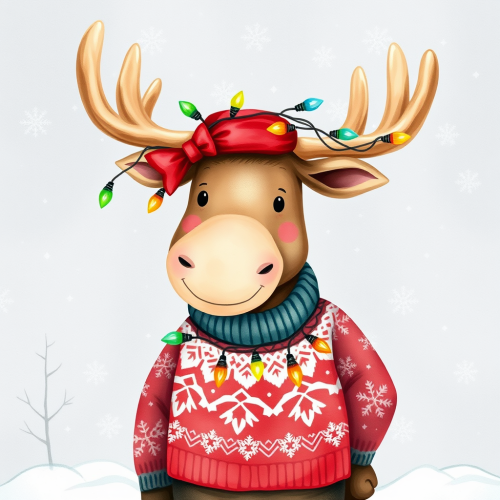 The Moose in Christmas Sweater with Lighted Antlers
