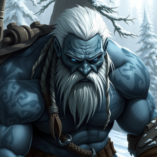 The Muscular Goliath Warrior in a Snow Forest