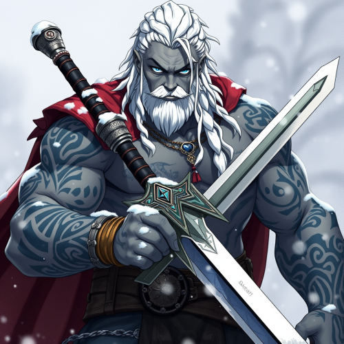 The Muscular Goliath with Blue Tattoos in Snow
