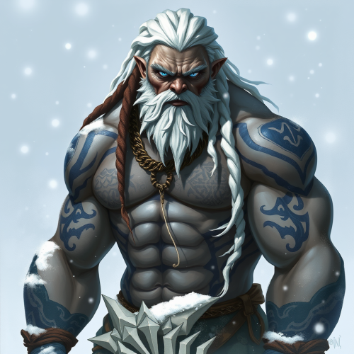 The Muscular Goliath with Blue Tattoos in Snow