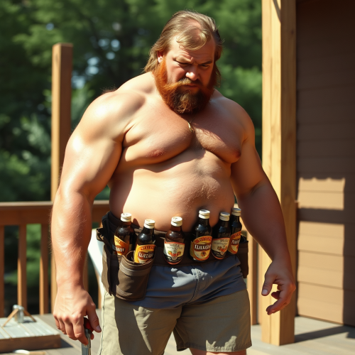 The Muscular Man Constructing a Deck in 70s