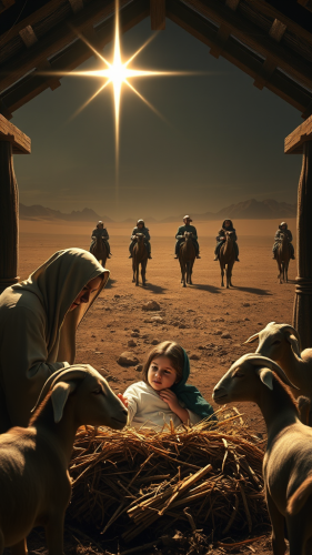 The Nativity Scene with Approaching Wise Men