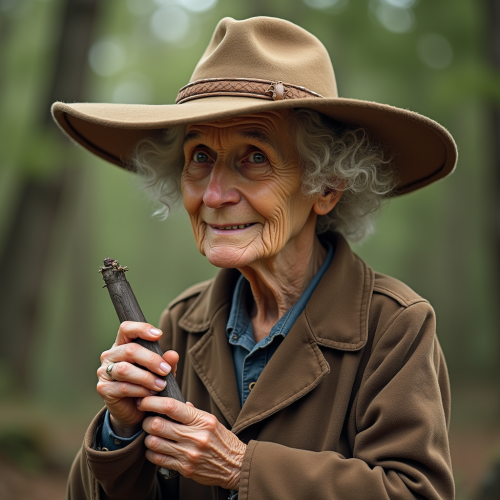 The Naturalist Grandma Observing Wildlife in Forest