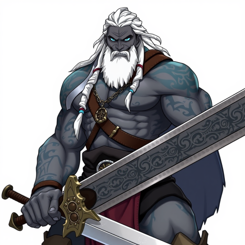 The Nordic Goliath With Greatsword in Anime Style