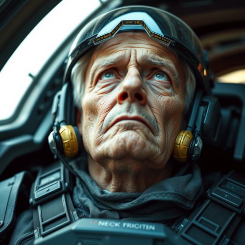 The Old Mech Pilot Gazing Upward Seriously