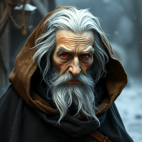 The Old Wizard with Scarlet Eyes and Snowy Hair The Old Wizard with Scarlet Eyes and Snowy Hair