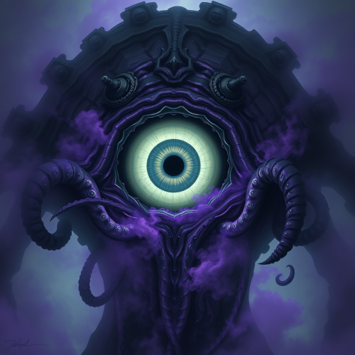 The Ominous Eldritch Creature Amidst Purple Mist