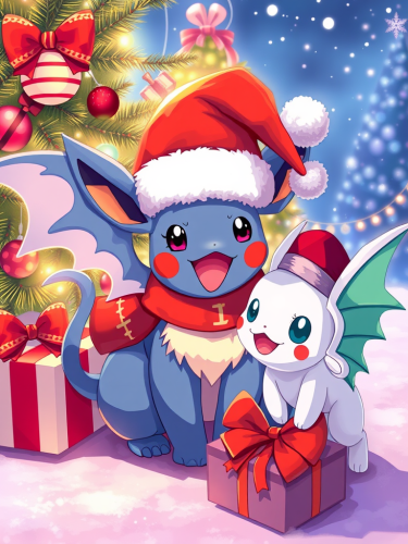 The Pokemon Celebrating Christmas on White Background