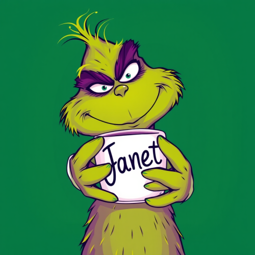 The Purple Grinch Holding Janet's Cup