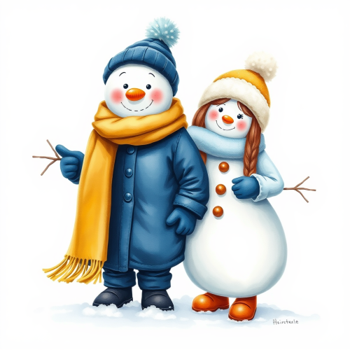 The Quirky Snow Couple in Detailed Winter Outfits