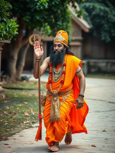 The Relaxed Walk of Lord Hanuman in Orange Shawl