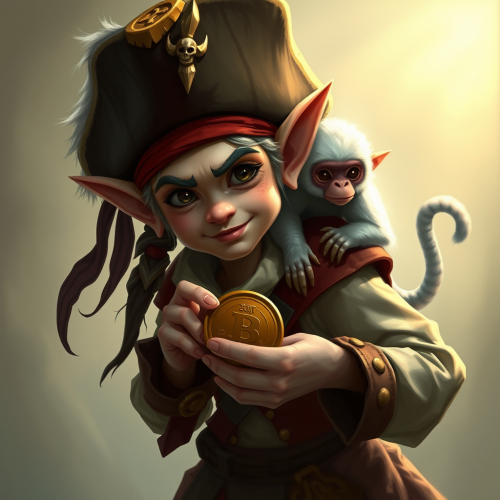 The Rogue Elf Pirate with Monkey and Gold Coin