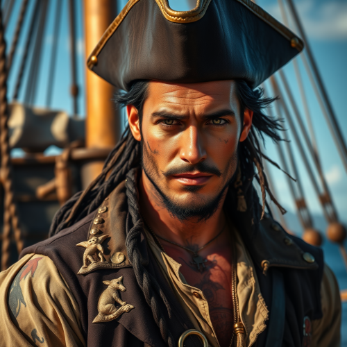 The Scarred Pirate Captain on His Ship