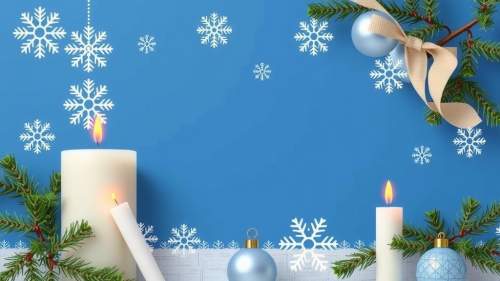 The Seasonal Greeting Card with Blue Holiday Decorations