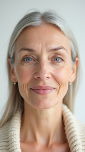 The Senior Woman with a Youthful Face Half