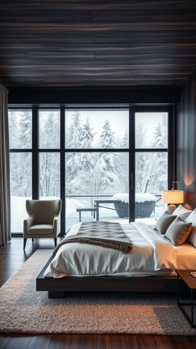The Serene Bedroom with a Snow View