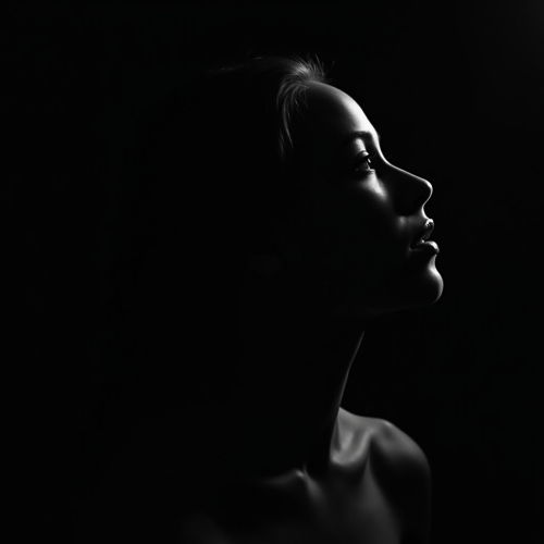 The Silhouette of a Young Woman in Spotlight