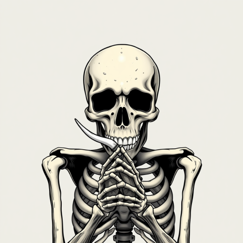 The Skeleton with Skull Smoke Mask and Clasped Hands The Skeleton with Skull Smoke Mask and Clasped Hands