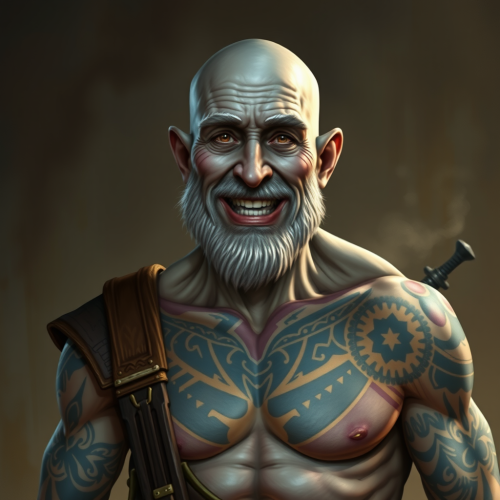 The Smiling, Tattooed, Elderly Goliath Blacksmith The Smiling, Tattooed, Elderly Goliath Blacksmith