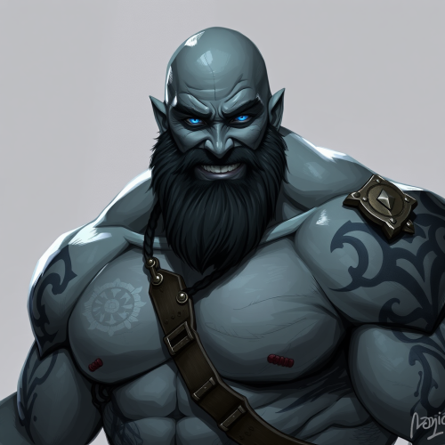 The Smiling Bald Barbarian with Bright Blue Eyes