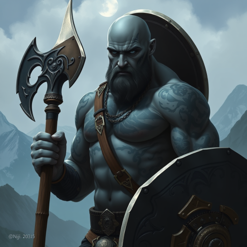 The Solemn, Bald Goliath Warrior with Blue Eyes