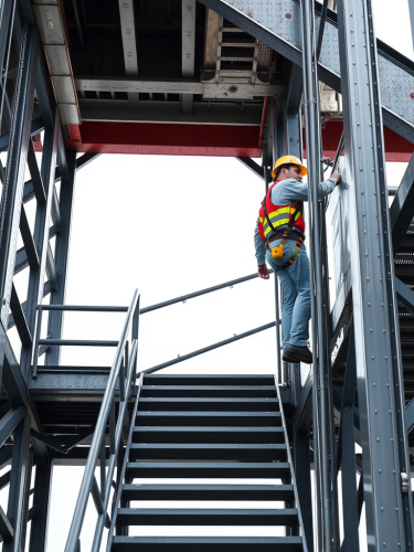 The Steel Worker Climbing Safety Stairs in 3D