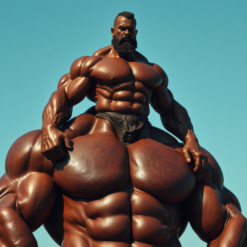 The Strong Black Giant Bodybuilder's Muscles Flexed