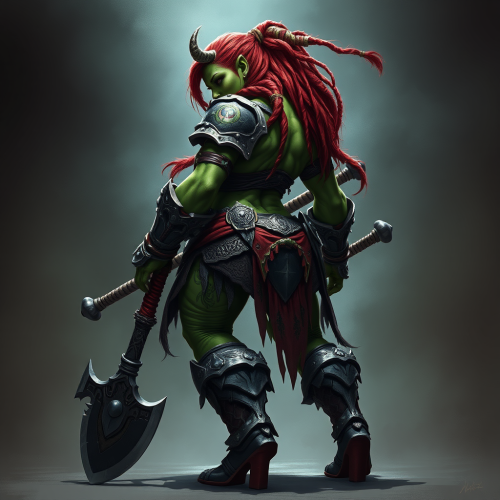 The Strong Female Orc Warrior Glancing Back