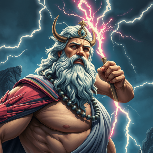 The Stylized Graphic Novel Zeus Holding Thunderbolt