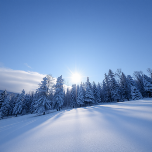 The Sun Shining Over a Snowy Landscape