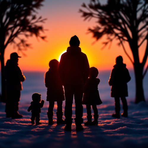 The Sunrise Watchers: Miniature Winter Silhouettes