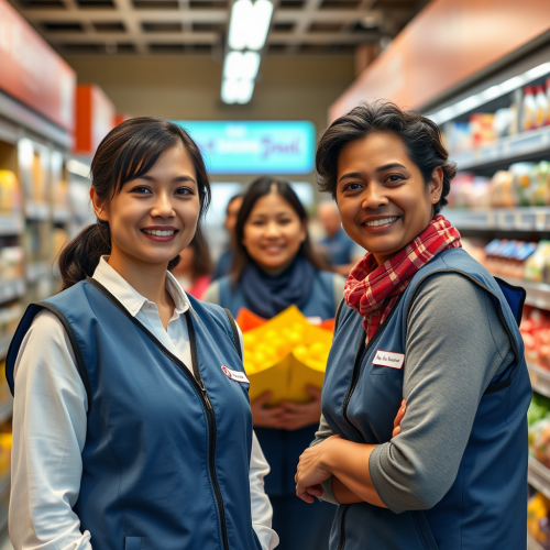 The Supermarket Employees in Blue and Grey Vests