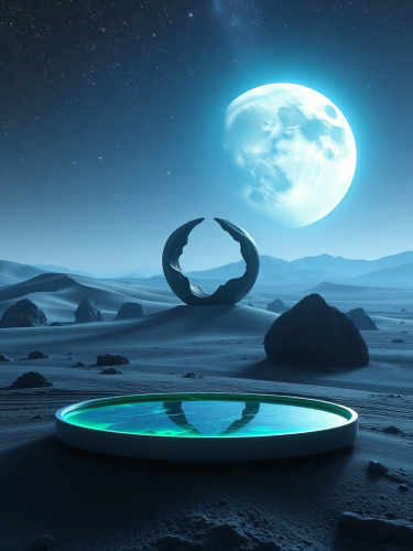 The Surreal Cosmic Desert under a Moonlit Sky