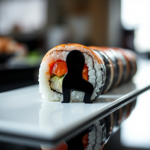 The Sushi Salmon Roll Reflection: A Close-up