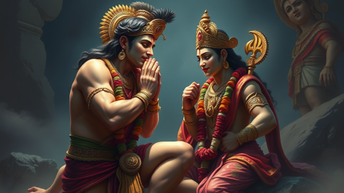The Teary-Eyed Lord Hanuman Beseeching Ram