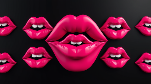 The Three-Dimensional Fuchsia Lips on Black Background