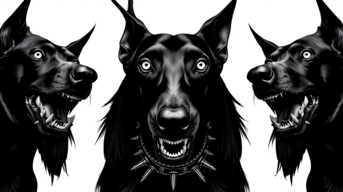 The Three-Headed Doberman with Spiked Collar