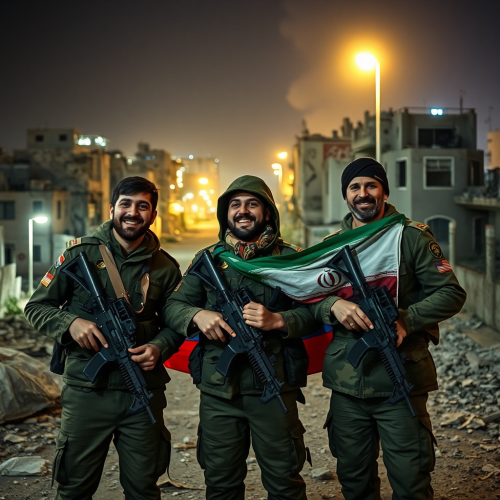 The Three Strong Men Holding Iran's Flag.